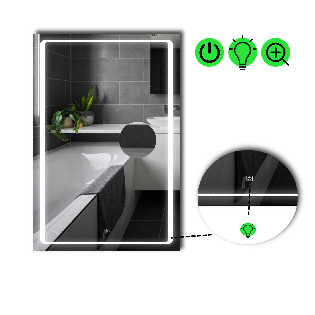 Зеркало с LED подсветкой Emma с сенсором и увеличительной линзой без подсветки 70x110 см (Emma187)