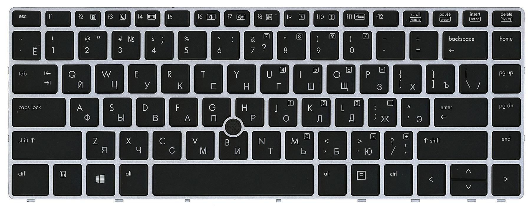 Клавиатура для ноутбука HP EliteBook Folio 9470M с подсветкой Light с указателем Point Stick Silver Frame Black