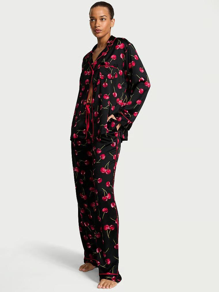 Пижама сатиновая Victoria's Secret Signature Satin Long Pajama Set Regular S Черный (27161560)