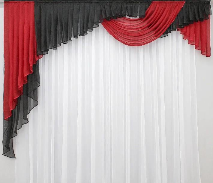 Ламбрекен из шифона на карниз 2,5 м Красныйй/Черный (123л)
