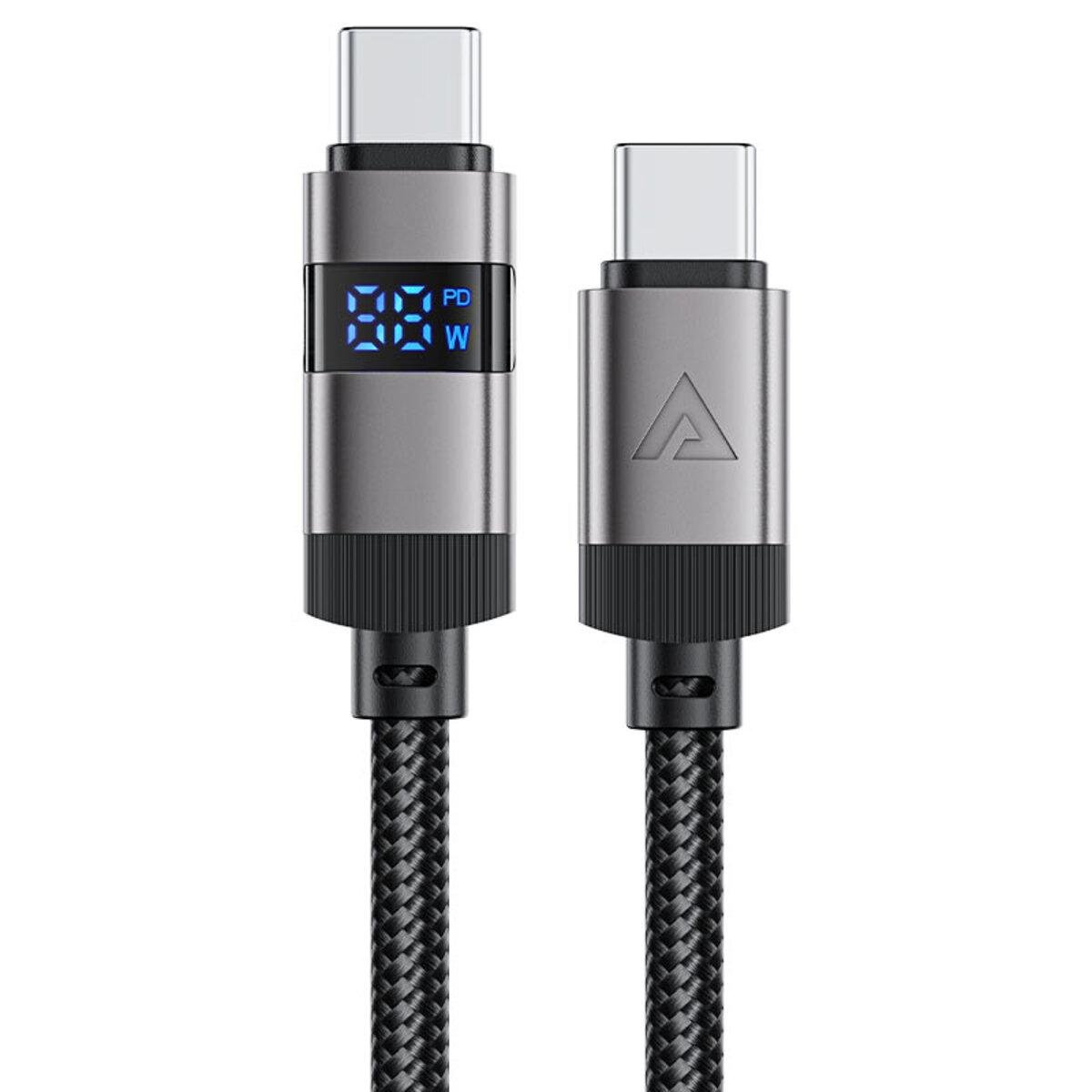 Кабель Acefast C15-03 USB-C до USB-C 60W з цифровим дисплеєм нейлонова обплетення 1,2 м Чорний (612454) - фото 2