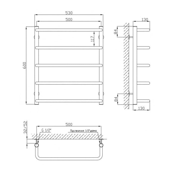 Рушникосушарка водяна Kosser Скоба 600х530/5 (FRRSДС08) - фото 2