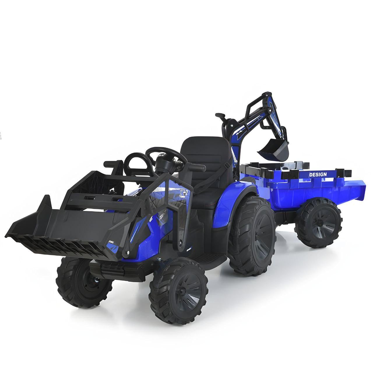 Дитячий електротрактор Bambi Racer M 4847EBLR-4 24V з причепом та 2 ковшами 2 мотори 35W 24V пульт 2.4G колеса EVA Синій (38344361)