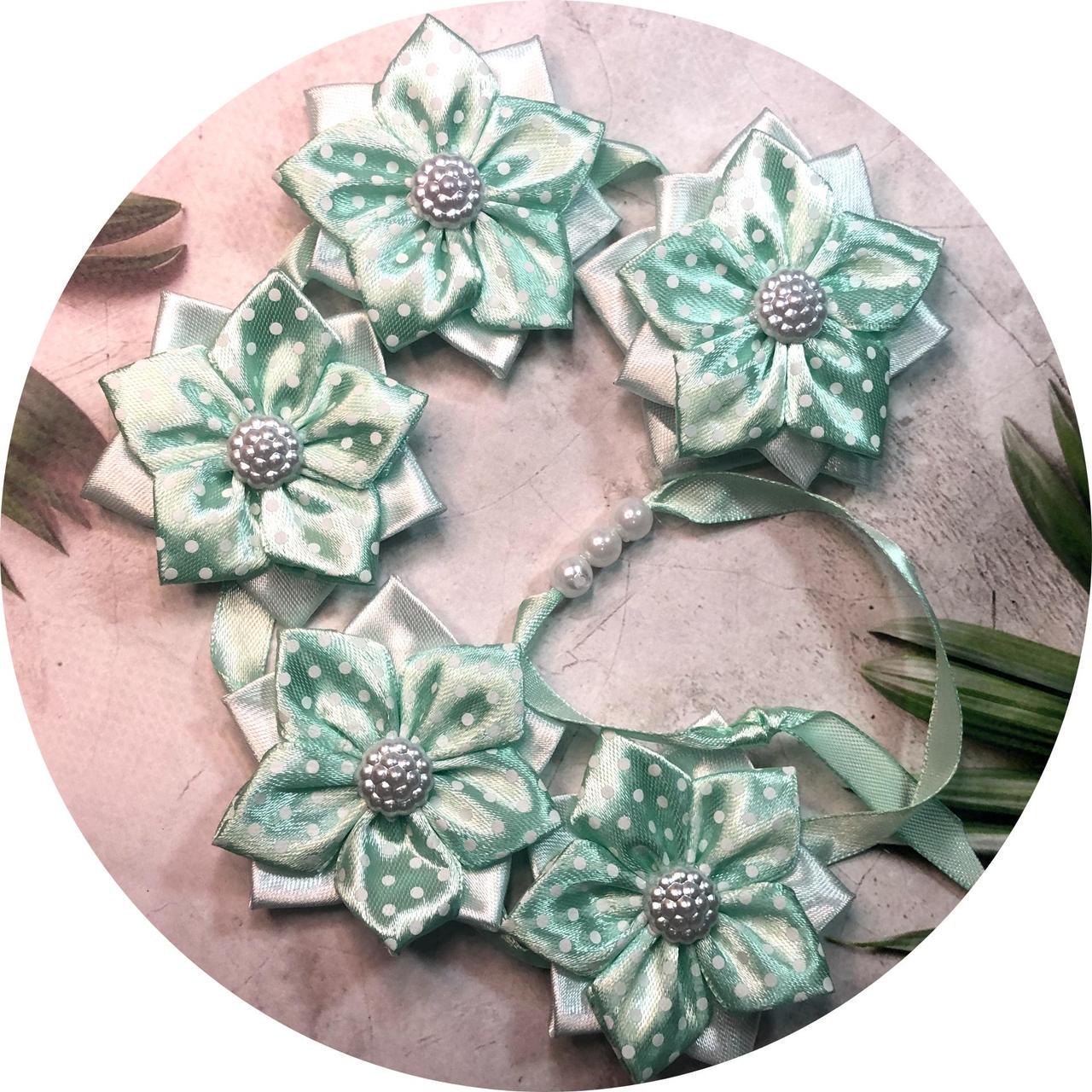 Стрічка в косу з квітками 55х7х6 см Світло-бірюзовий (10830)