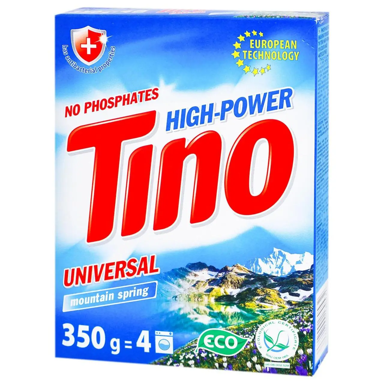 Пральний порошок Tino High-Power Mountain spring універсал автомат к/к без фосфатів 350 г (47072)