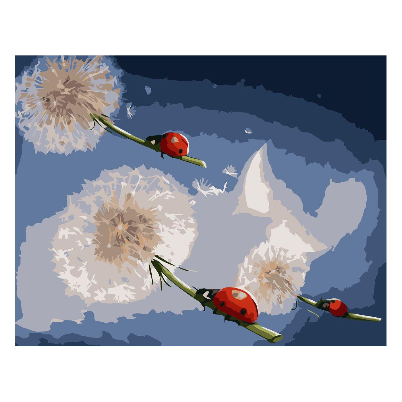 Картина по номерам Strateg Премиум Божьи коровки на одуванчиках с лаком 30х40 см (SV-0058)