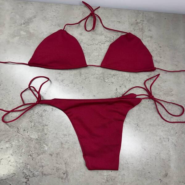 Купальник жіночий роздільний на зав'язках OS Бордовий (00147) - фото 3