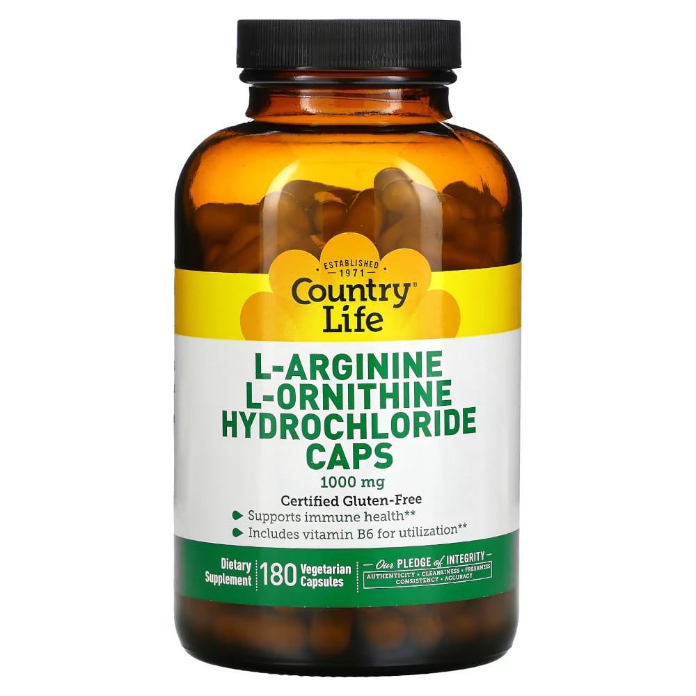 Амінокислота Country life L-Arginine & L-Ornithine Hydrochloride 180 вегакапс. (10469)