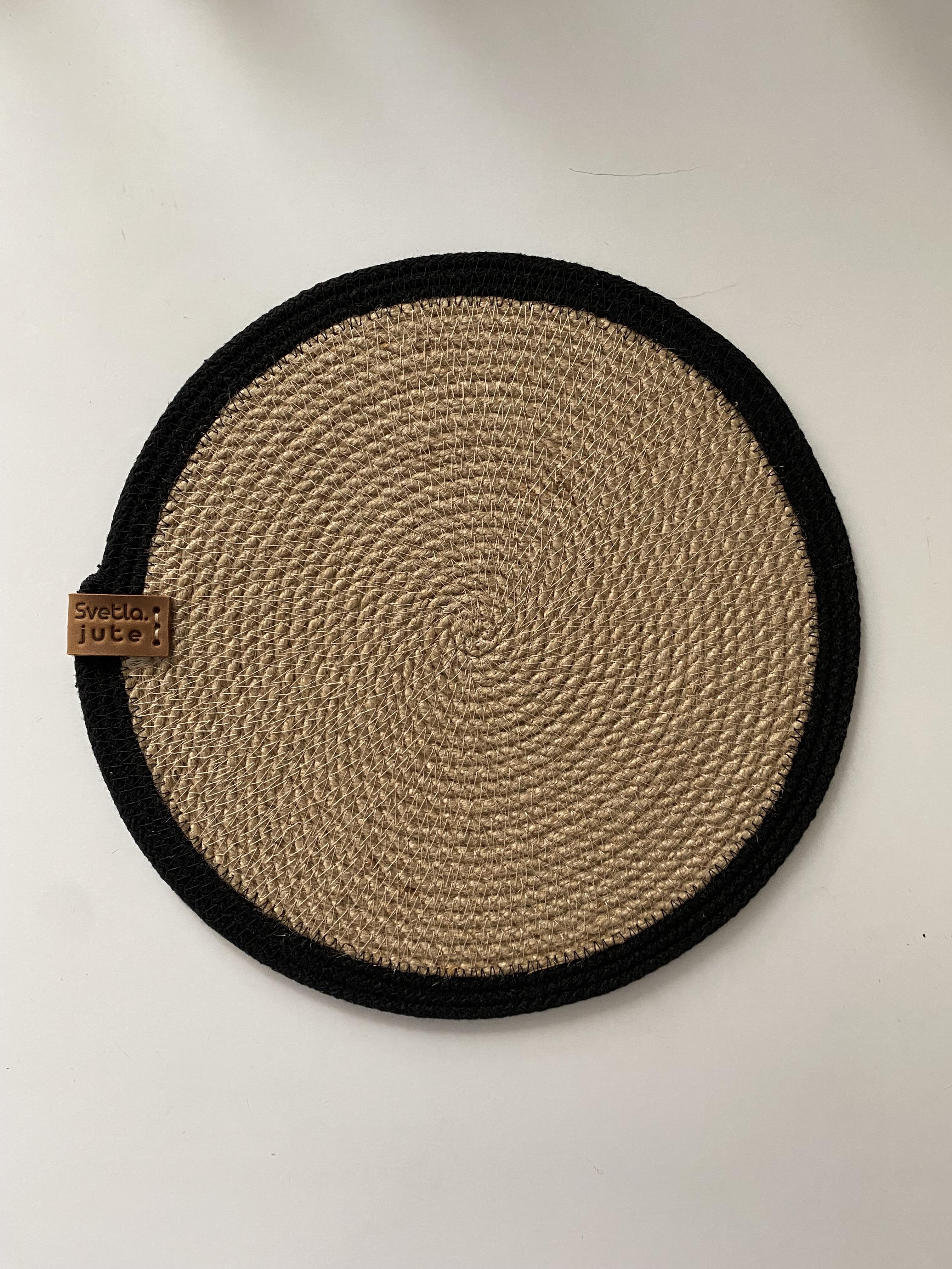 Набір підтарільників Svetla.jute ручної роботи із джута та чорної бавовни для сервірування столу 25 см 4 шт. (JUTE0088)