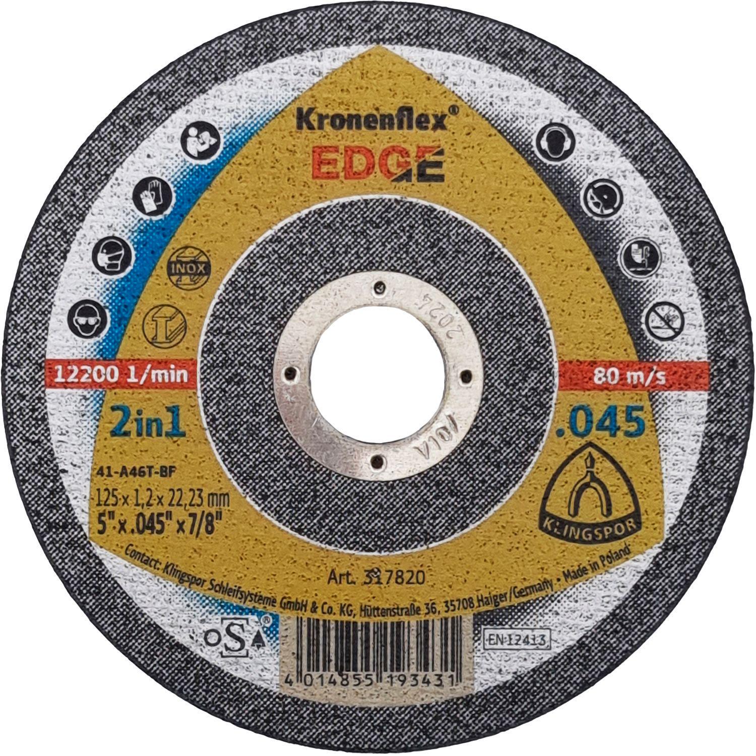 Круг отрезной по нержавеющей стали Klingspor Kronenflex EDGE Special 125х1,2х22,23 мм (23278)