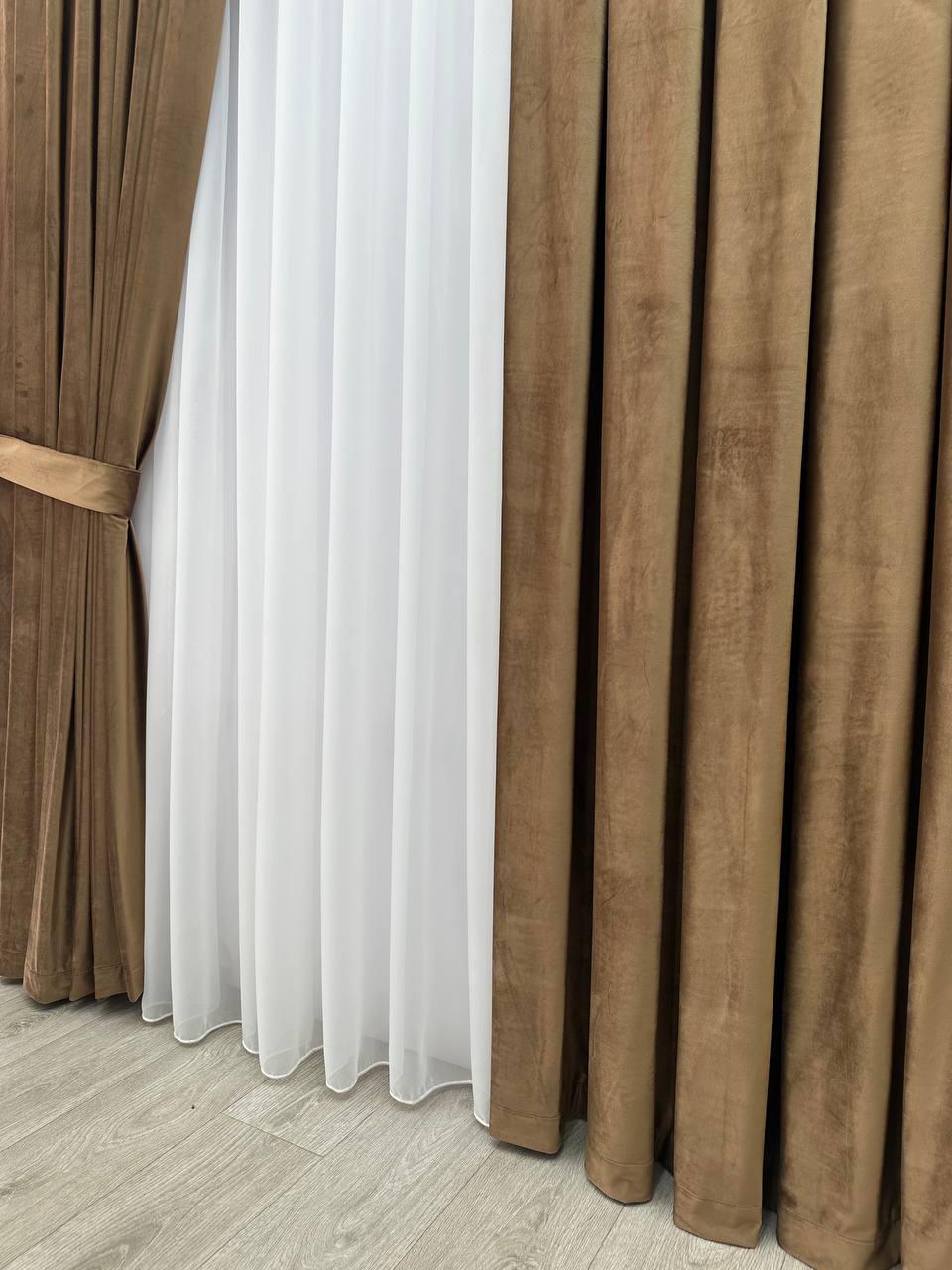 Штора бархатная на тесьме 6 см 300x250 см Светло-коричневый (6319-N16-Т43) - фото 3 Штора бархатная на тесьме 6 см 300x250 см Светло-коричневый (6319-N16-Т43) - фото 3