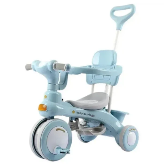 Велосипед Baby Carriage 588 трёхколёсный с родительской ручкой и корзиной Голубой (4932)