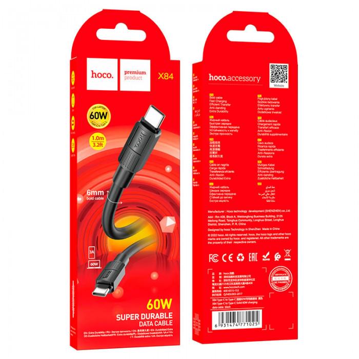 Кабель Hoco X84 Solid Type-C to Type-C charging ток до 3A для смартфонов 60W 1 м Черный - фото 4