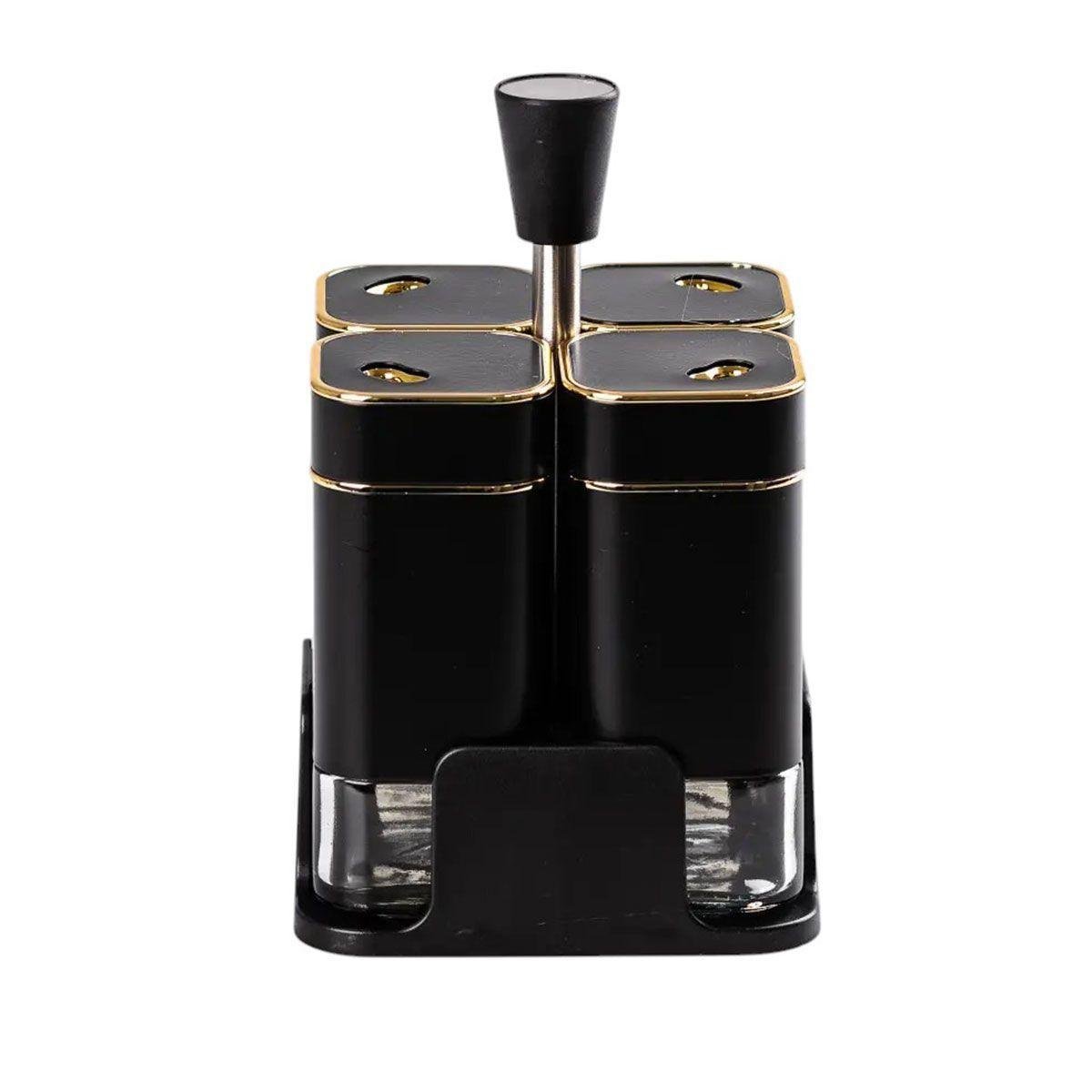 Набір для спецій на підставці 4 предмети 10х10х17 см 120 мл Чорний (HP-1306)