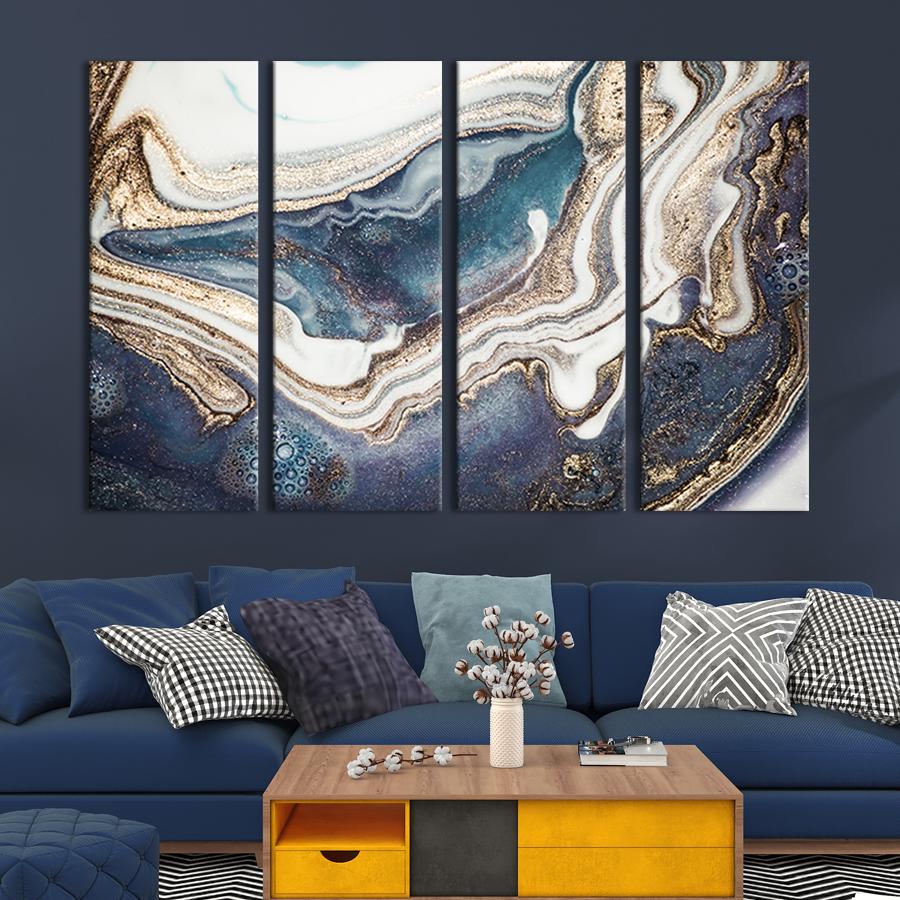 Картина модульная из 4 частей Синий мрамор с золотом L 149x93 см (33-41)
