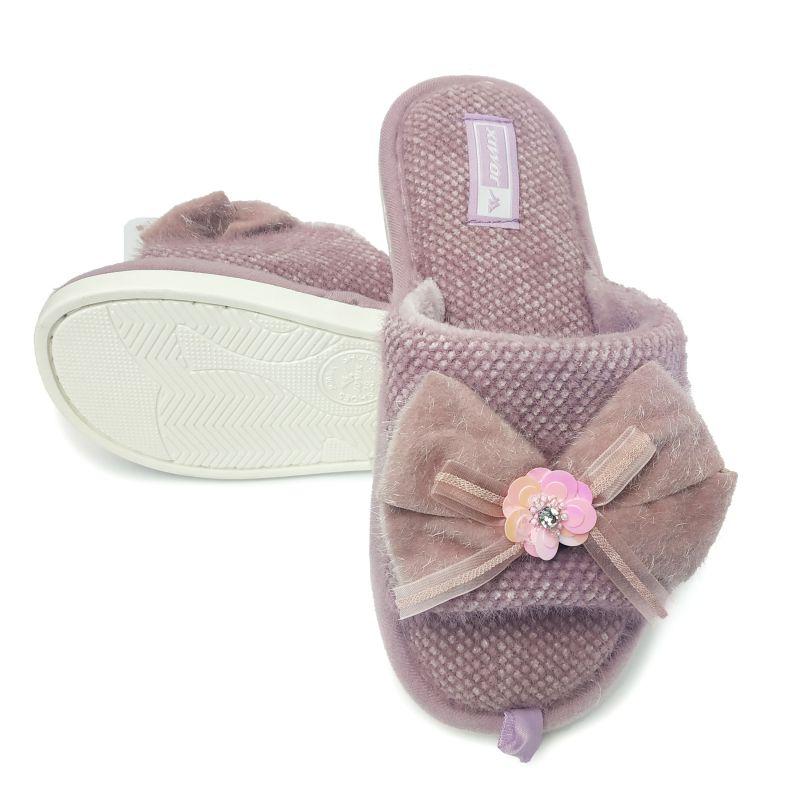 Тапочки домашние женские Jomix открытые с бантиком 1296 p. 36-37 22,5-23 см Вишневый