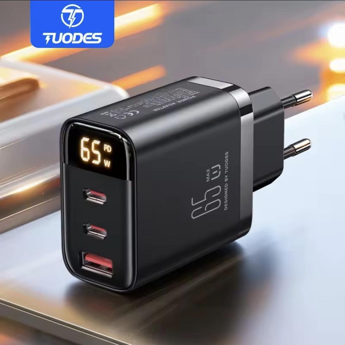 Зарядний пристрій TUODES 65w GAN PD 2xUSB-C+USB-A з дисплеєм (30807545) - фото 2 Зарядний пристрій TUODES 65w GAN PD 2xUSB-C+USB-A з дисплеєм (30807545) - фото 2