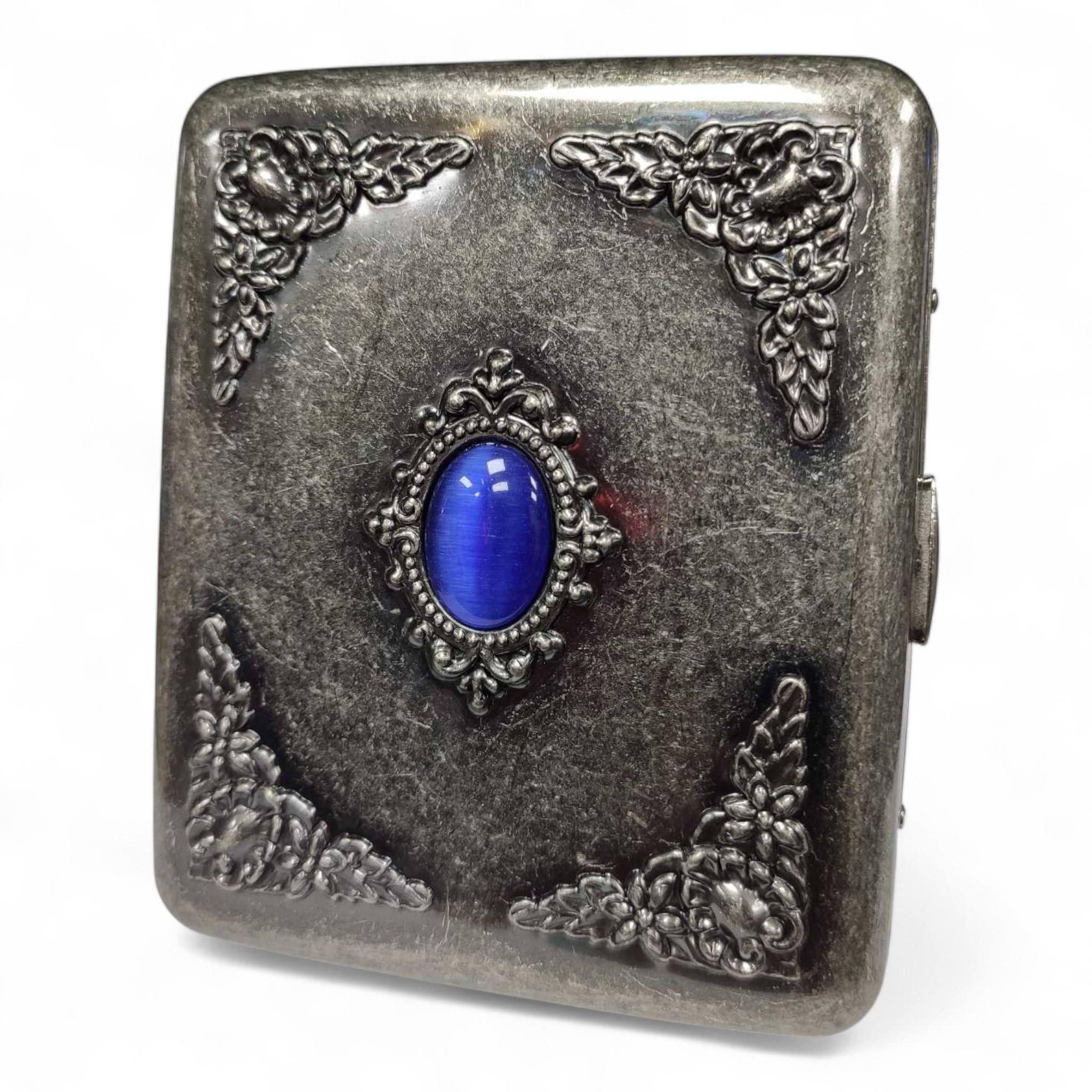 Портсигар металлический RUIPAI Sapphire Vintage на 20 сигарет в подарочной упаковке Silver (XT-3-150B)