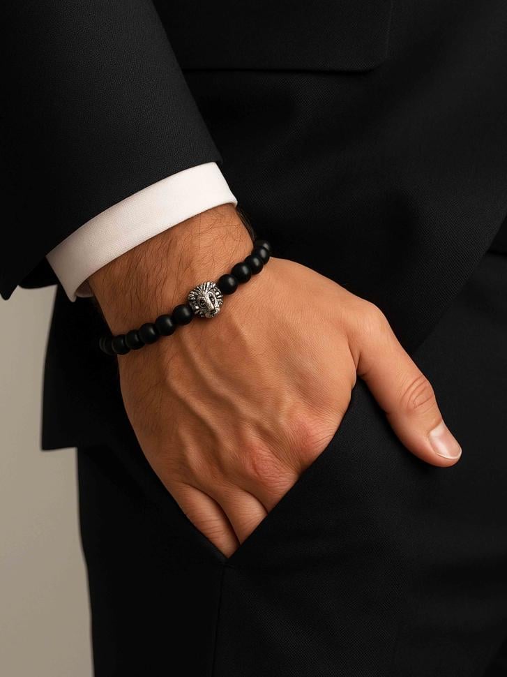 Браслет с головой льва шунгит (4560)