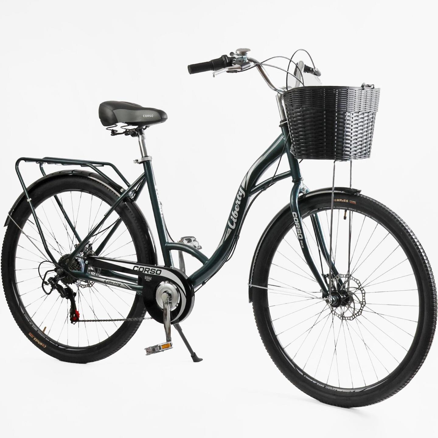 Велосипед городской Corso Liberty с корзиной и багажником рама 20"/28" Зеленый - фото 2 Велосипед городской Corso Liberty с корзиной и багажником рама 20"/28" Зеленый - фото 2