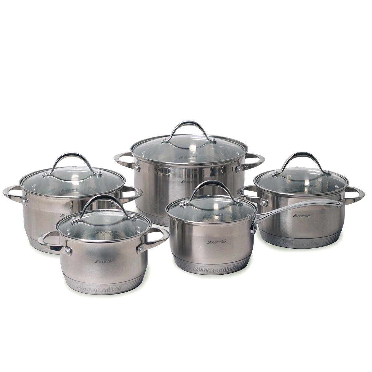 Набор посуды Kamille из нержавеющей стали с ковшом 1,8 л/2,3 л/3,3 л/5,5 л (4710S)