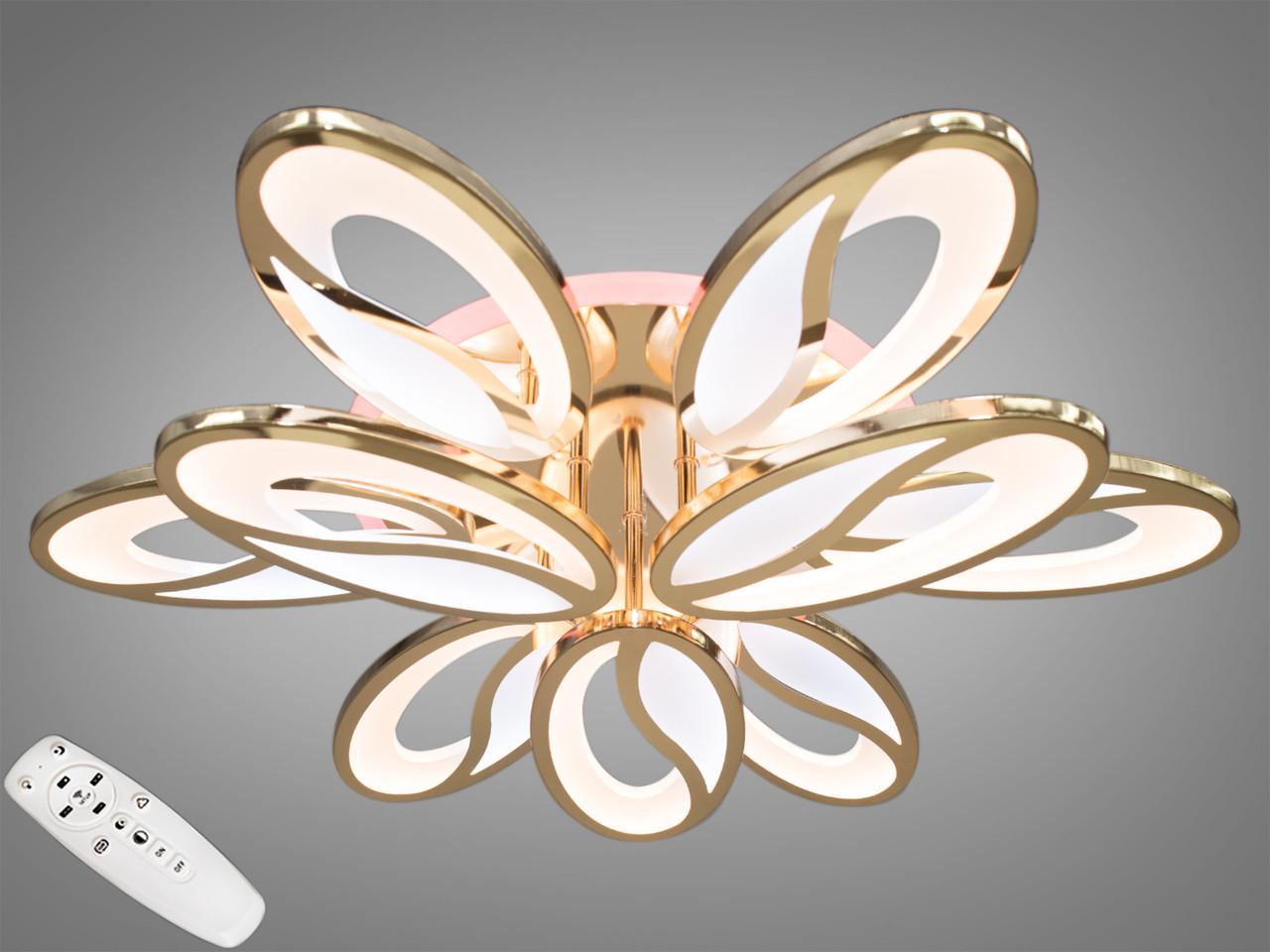 Люстра потолочная EcoLed с диммером и LED подсветкой 150W 8090/6+3G 3col dim Золотой