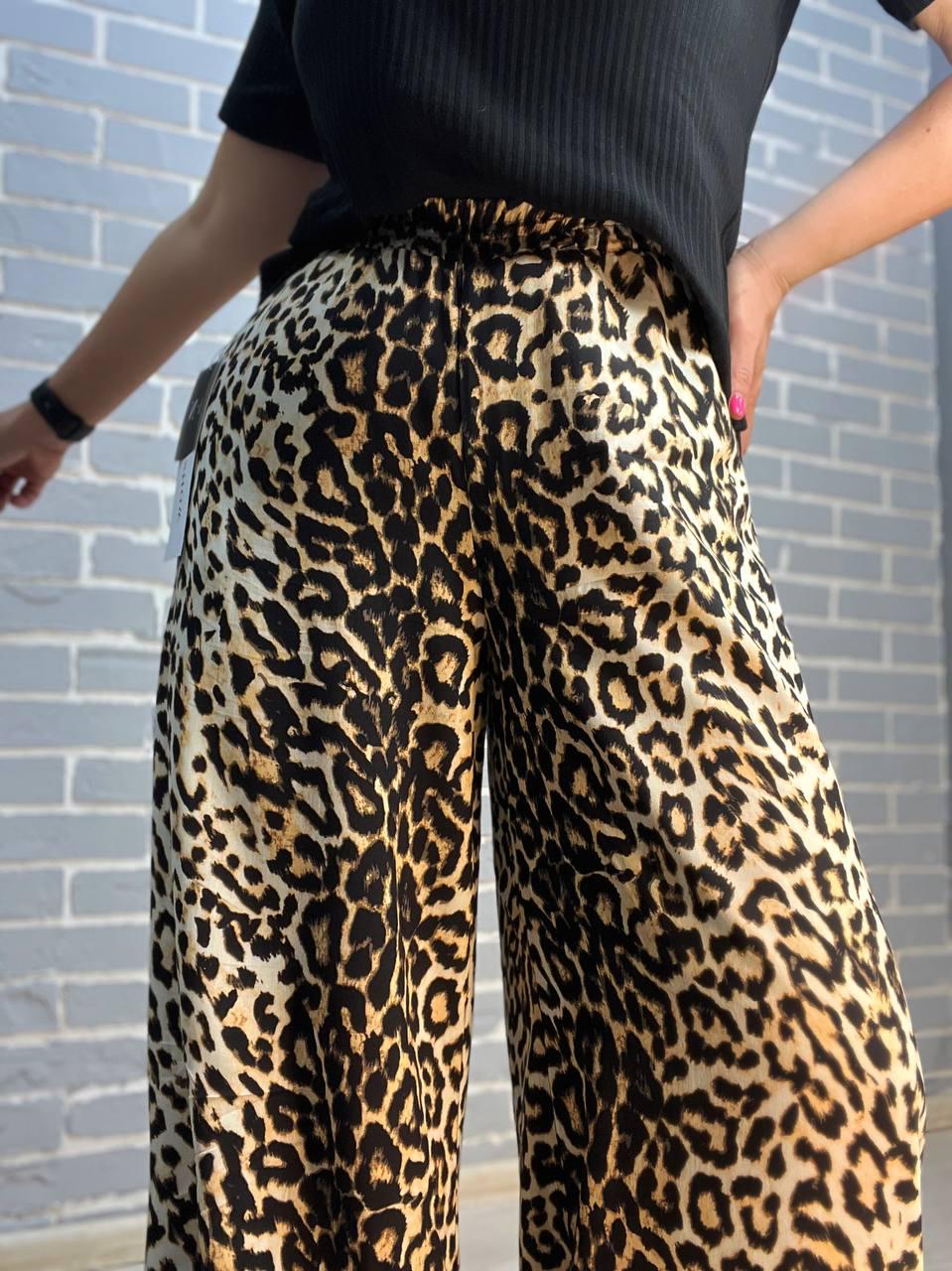 Брюки женские Irel 2080 пояс резинка леопардовый принт широкие палаццо OS Коричневый (2102) - фото 3