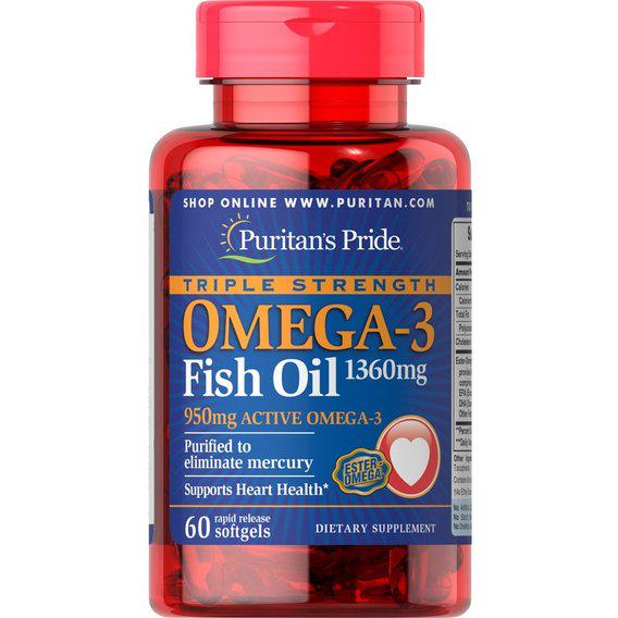 Омега 3 Puritan's Pride Triple Strength Omega-3 Fish Oil 1360 мг 60 Caps