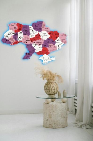 Панно из дерева на стену Decart Карта Украины с подсветкой декор для квартиры дома и офиса яркая 120х79 см