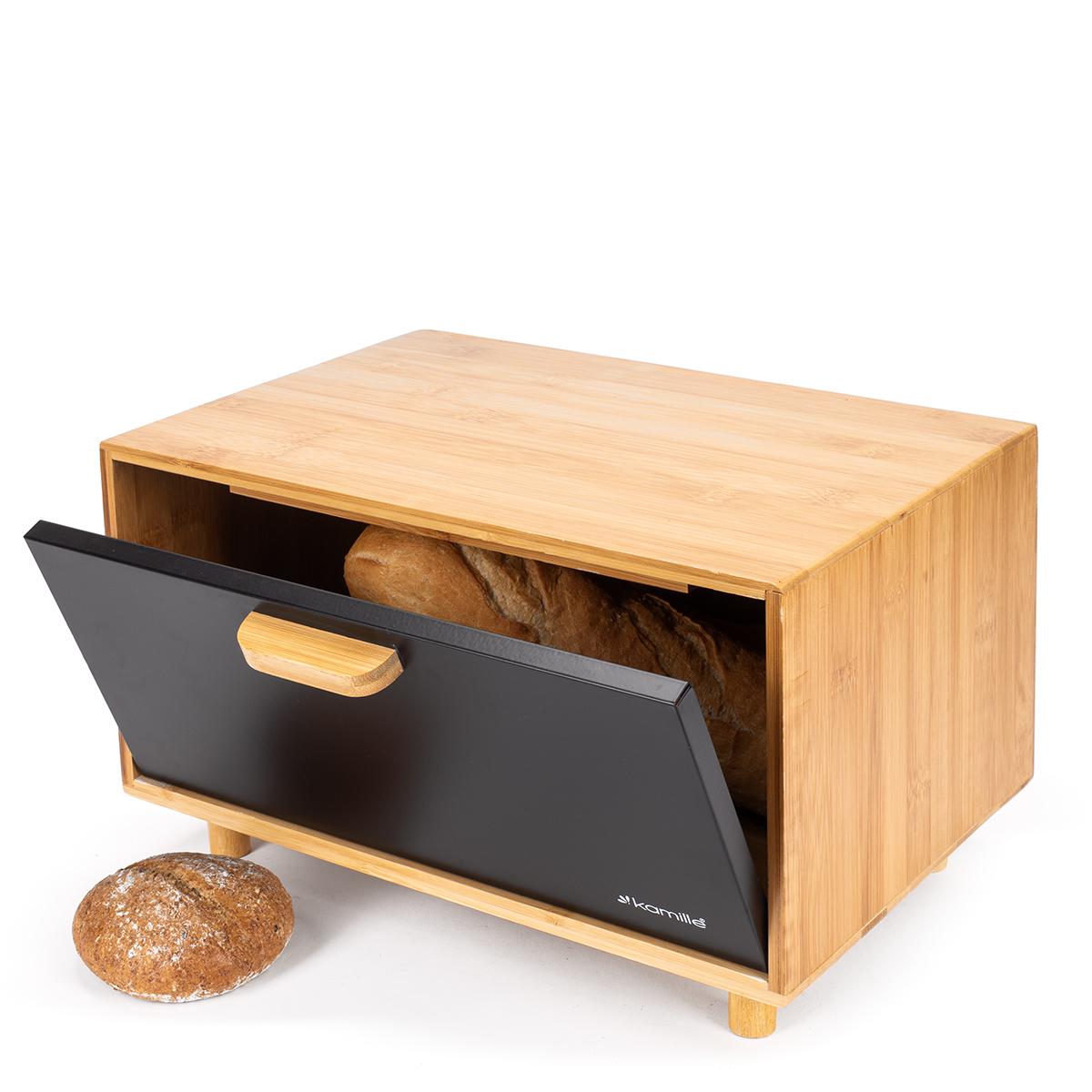 Хлебница на ножках Kamille KM-1123 из бамбука с нержавеющей стальной крышкой 36х26х23 см Черный (150-84-1123)