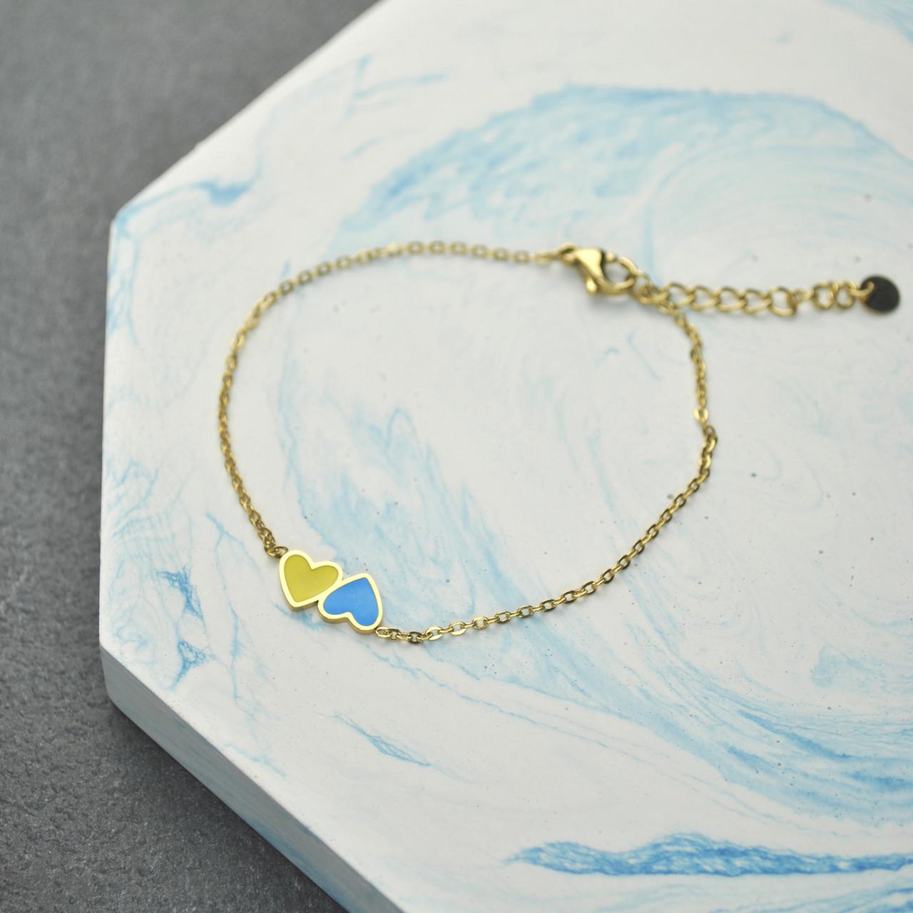 Браслет Сердца Украина медицинская сталь позолота Синий/Желтый (x006)