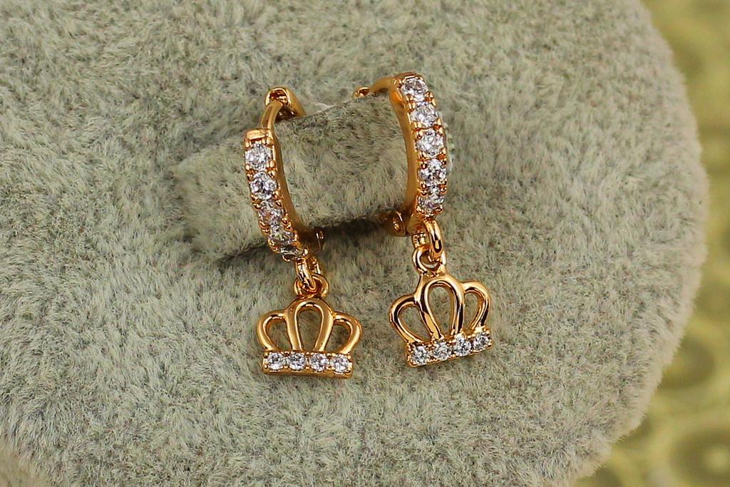 Серьги подвески детские Xuping Jewelry корона 1,9 см Золотистый (2418103546)