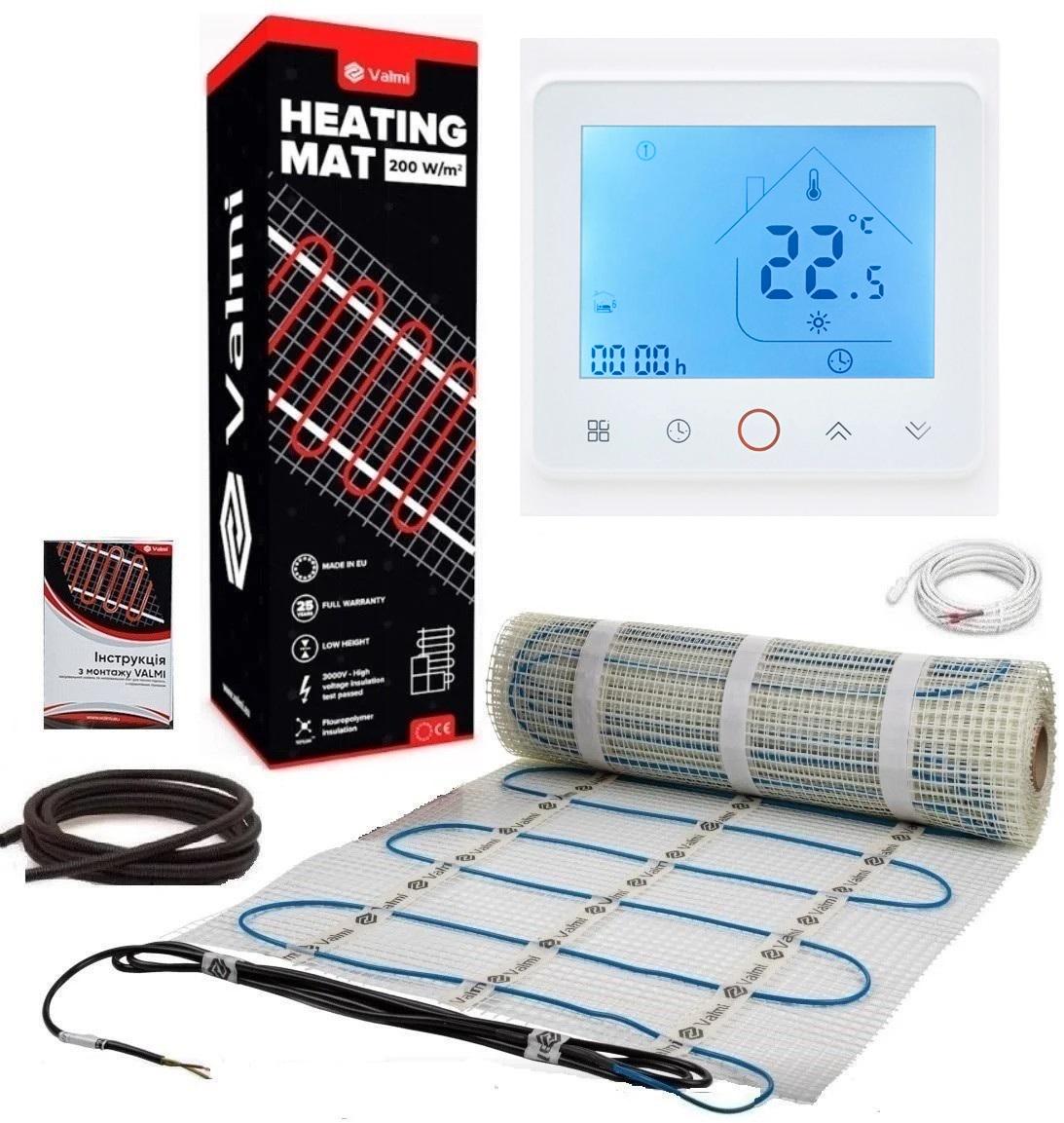 Тепла підлога Valmi 2 м²/400 Вт нагрівальний мат з програмованим терморегулятором TWE02 Wi-Fi