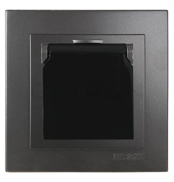 Розетка одинарна із заземленням і кришкою Nilson Touran Антрацит (00000012494)