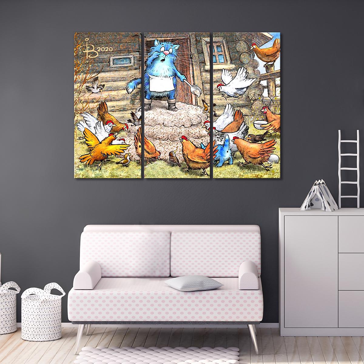 Модульная картина ЧП во дворе 3 модуля 120x180 см