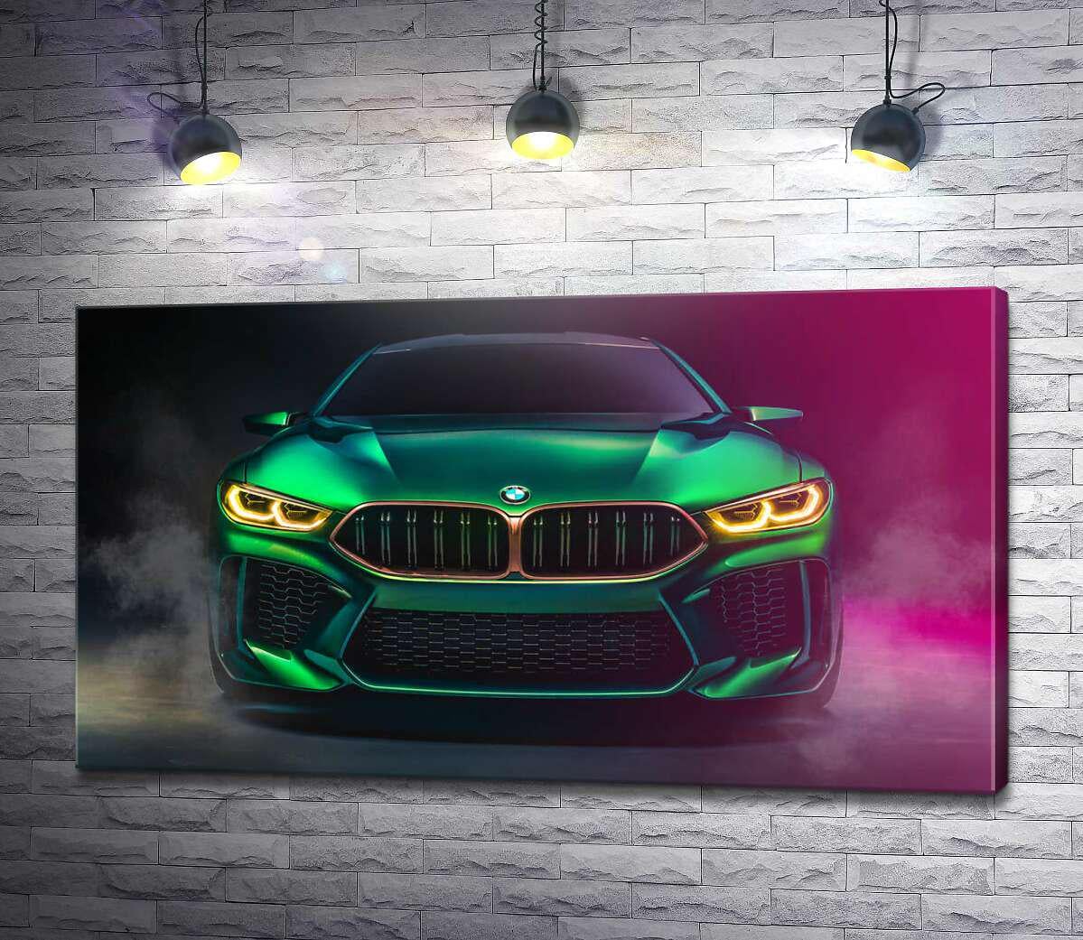 Картина ArtPoster Агрессивная мордашка кислотно-зеленой BMW 100x56 см Модуль №1 (003777)
