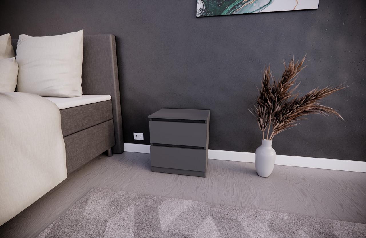 Тумба приліжкова MEBEX на 2 шухляди 50х40х54,4 см Сірий темний (VS2B500DG)