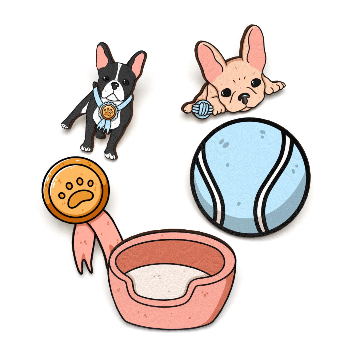 Набор значков Lex Altern Французский бульдог из дерева 5 шт. (0309719)