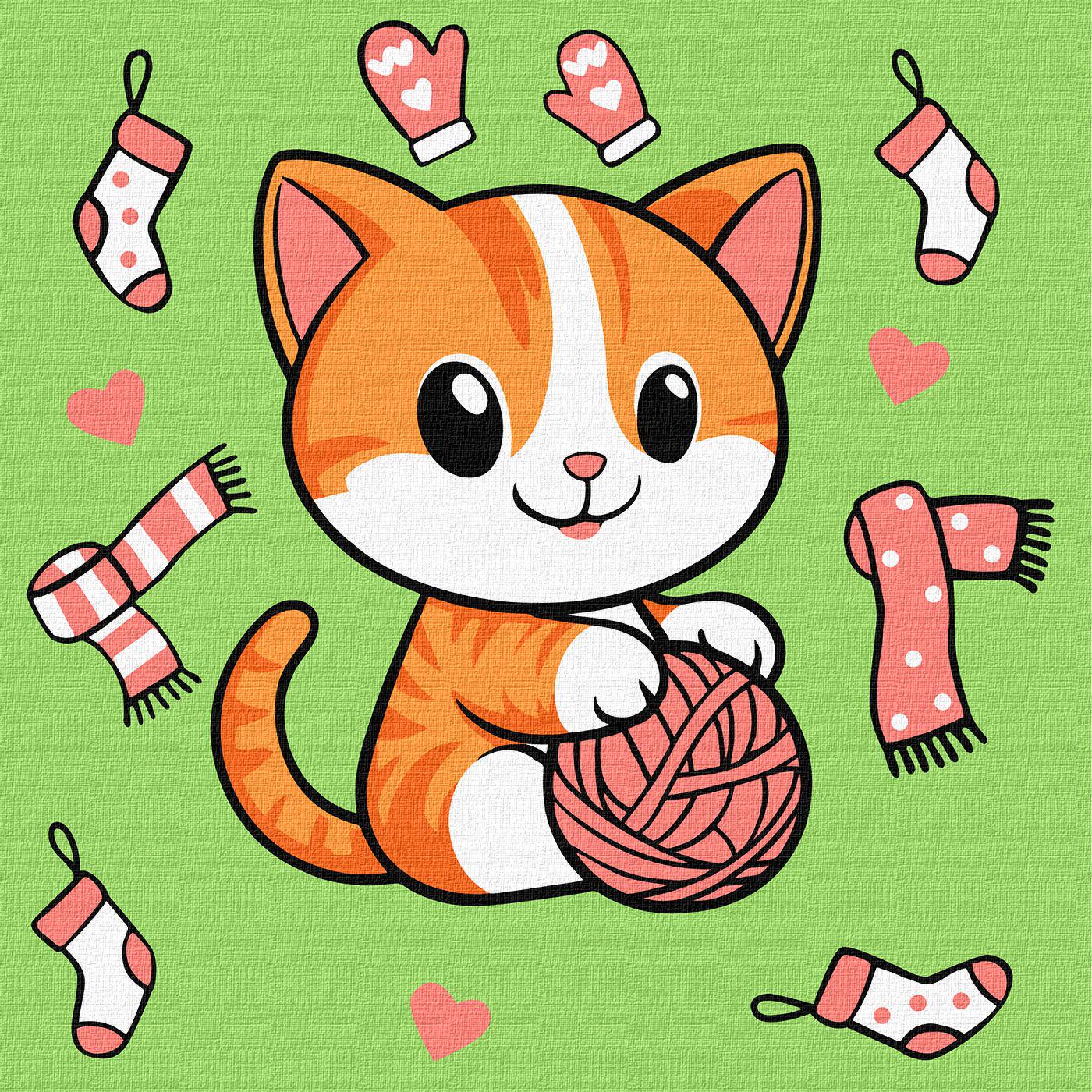 Набір для розпису по номерах Ideyka 5+ Котик і клубочок №1 КНО1233 25x25 см (MTT-199093)