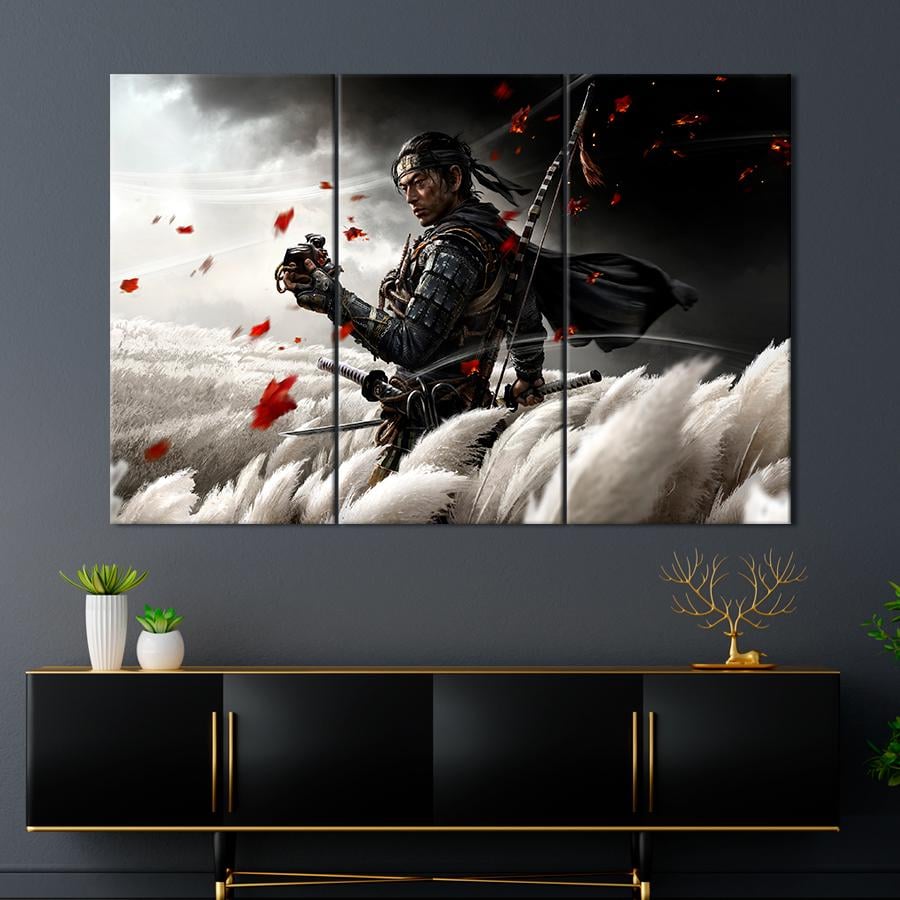 Настенний декор Самурай в поле среди травы Ghost of Tsushima 156x100 см (A197-3)