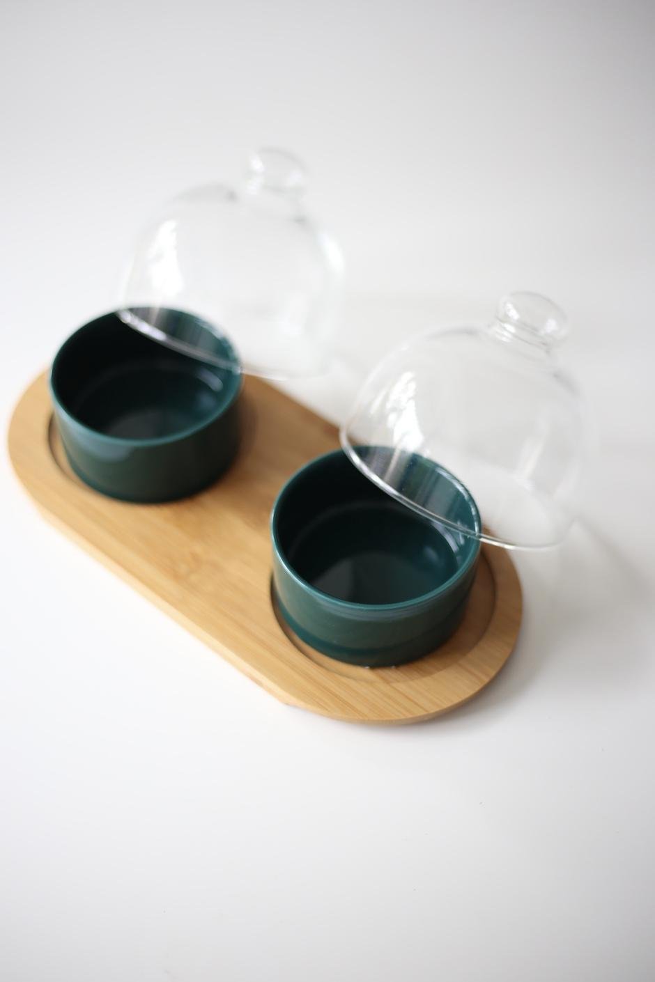 Менажниця двойная InspoLine с пиалами и куполами Зеленый (00000010122) - фото 4 Менажниця двойная InspoLine с пиалами и куполами Зеленый (00000010122) - фото 4