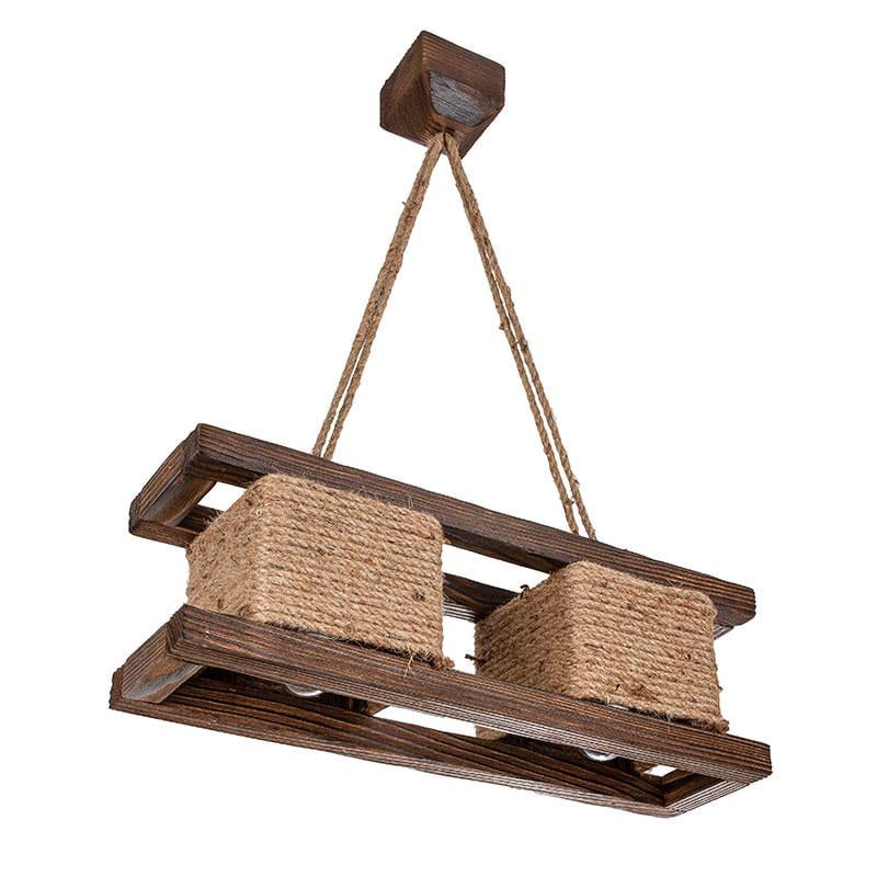 Люстра подвесная деревянная Light House SRS-16188/2 на две лампы Темный обжиг