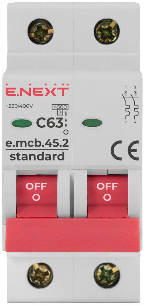 Автоматический выключатель E.NEXT e.mcb.stand.45 63A 2P тип С - фото 2