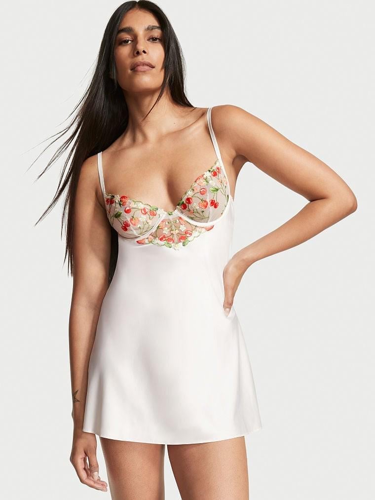 Пеньюар сатиновий Victoria's Secret M з мереживом Білий