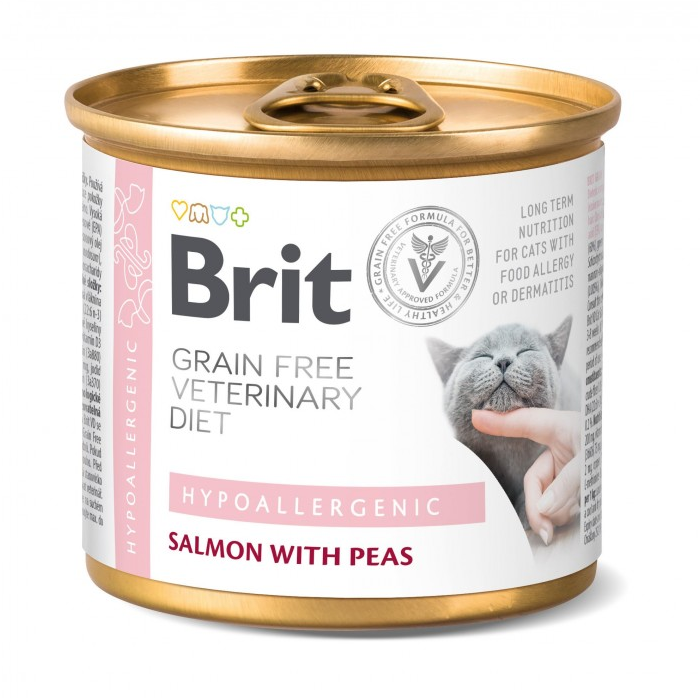 Корм вологий Brit GF VetDiet Hypoallergenic для котів з харчовою алергією та непереносимістю з лососем 200 г