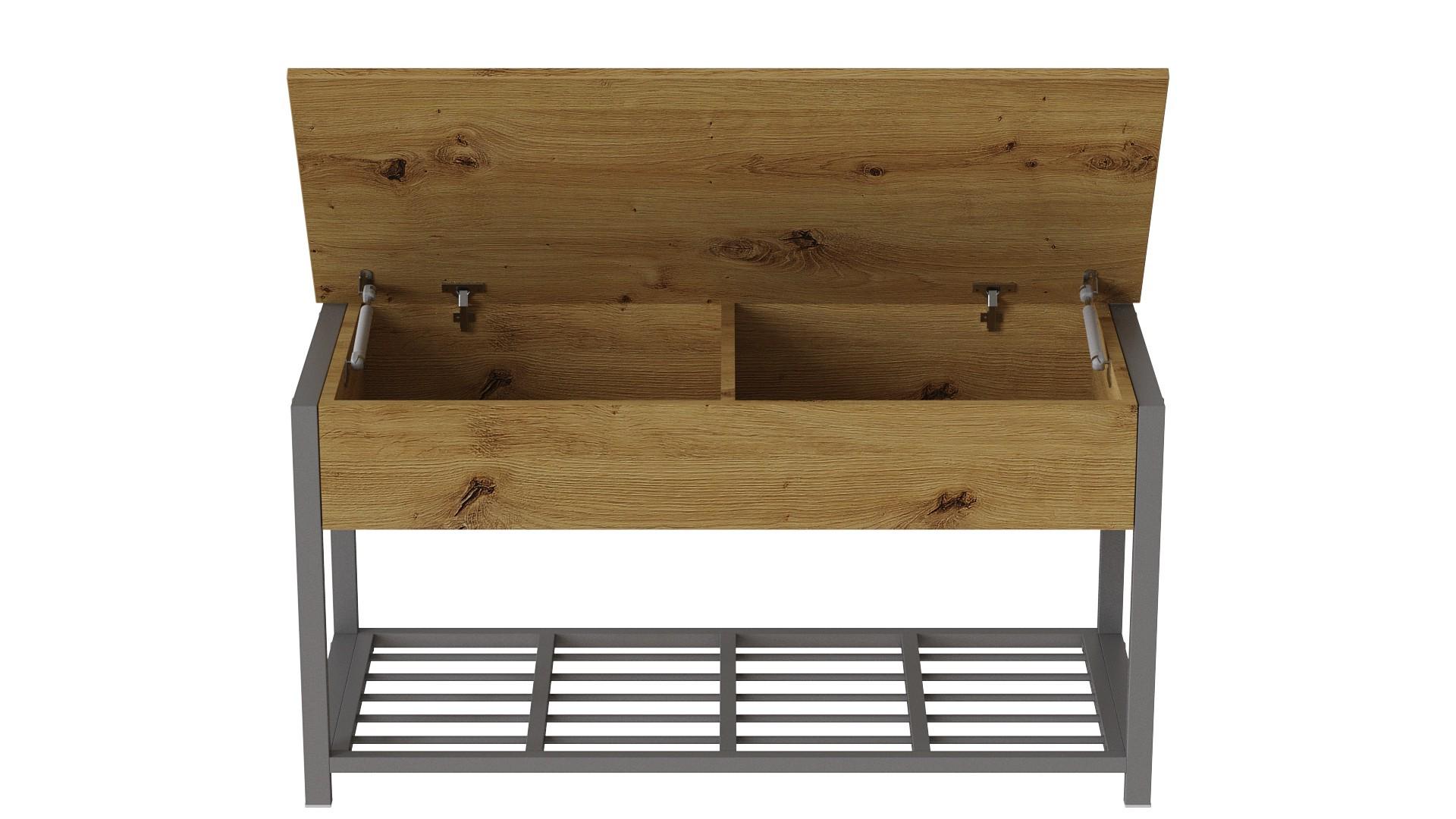 Банкетка с ящиком Ferrum-decor Дрейк 1 металл/ДСП 16 мм 550x1000x400 мм Серый/Дуб Артизан (FRD-103064) - фото 5