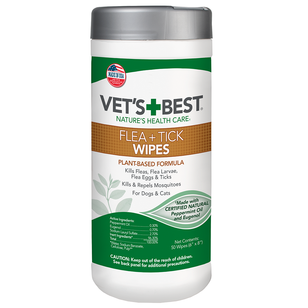 Серветки від бліх та кліщів Vet's Best Flea Tick Wipes для собак 50 шт. (vb10459)