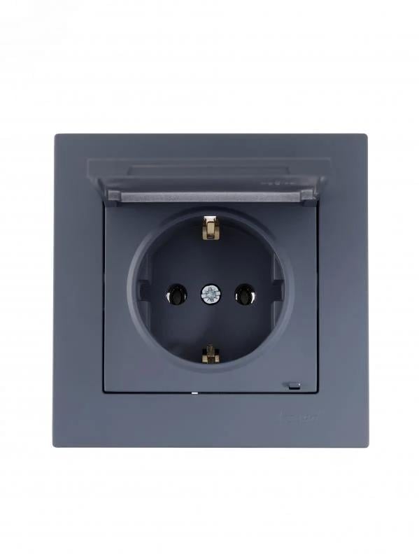 Розетка с заземлением с крышкой Lezard серия Vesna ПБТ Графит (742-3488-123B)