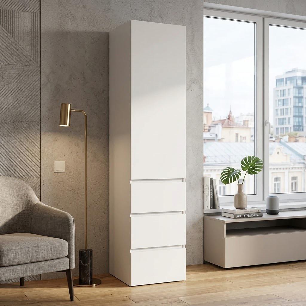 Пенал MEBEX с 3 ящиками и 3 полками 40х50х210 см Белый (VL3B3S400WH)