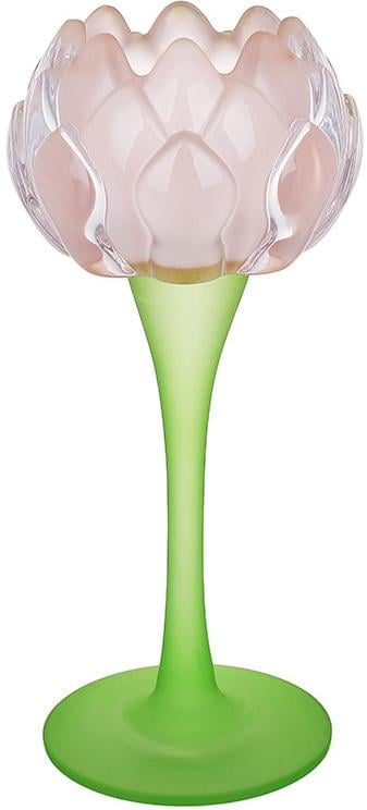 Свічник скляний лотос 8х18 см Рожевий